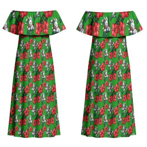 South Sydney Rabbitohs Couples Matching Off Shoulder Maxi Dress and Hawaiian Shirt Tropical Hibiscus Floral Seamless Rugby Mascot