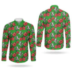 South Sydney Rabbitohs Couples Matching Off Shoulder Maxi Dress and Long Sleeve Button Shirt Tropical Hibiscus Floral Seamless Rugby Mascot