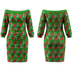 South Sydney Rabbitohs Couples Matching Off The Shoulder Long Sleeve Dress and Hawaiian Shirt Tropical Hibiscus Floral Seamless Rugby Mascot