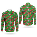 South Sydney Rabbitohs Couples Matching Off The Shoulder Long Sleeve Dress and Long Sleeve Button Shirt Tropical Hibiscus Floral Seamless Rugby Mascot
