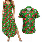 South Sydney Rabbitohs Couples Matching Summer Maxi Dress and Hawaiian Shirt Tropical Hibiscus Floral Seamless Rugby Mascot