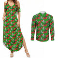 South Sydney Rabbitohs Couples Matching Summer Maxi Dress and Long Sleeve Button Shirt Tropical Hibiscus Floral Seamless Rugby Mascot