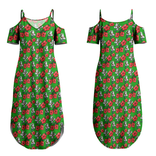 South Sydney Rabbitohs Couples Matching Summer Maxi Dress and Long Sleeve Button Shirt Tropical Hibiscus Floral Seamless Rugby Mascot