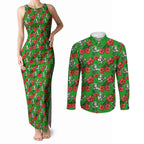 South Sydney Rabbitohs Couples Matching Tank Maxi Dress and Long Sleeve Button Shirt Tropical Hibiscus Floral Seamless Rugby Mascot