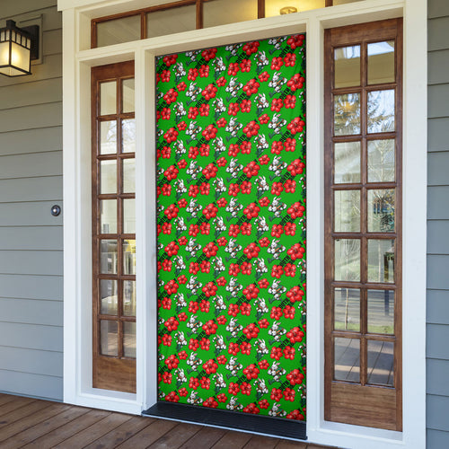 South Sydney Rabbitohs Door Cover Tropical Hibiscus Floral Seamless Rugby Mascot