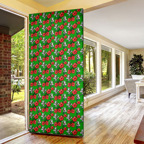 South Sydney Rabbitohs Door Cover Tropical Hibiscus Floral Seamless Rugby Mascot
