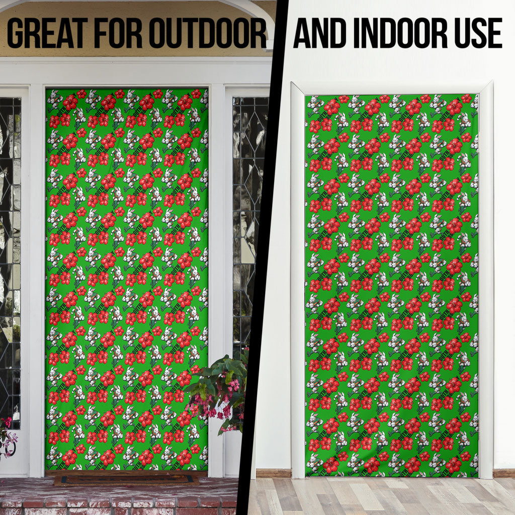 South Sydney Rabbitohs Door Cover Tropical Hibiscus Floral Seamless Rugby Mascot