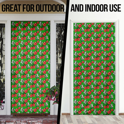 South Sydney Rabbitohs Door Cover Tropical Hibiscus Floral Seamless Rugby Mascot
