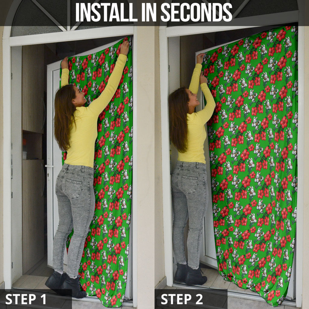 South Sydney Rabbitohs Door Cover Tropical Hibiscus Floral Seamless Rugby Mascot
