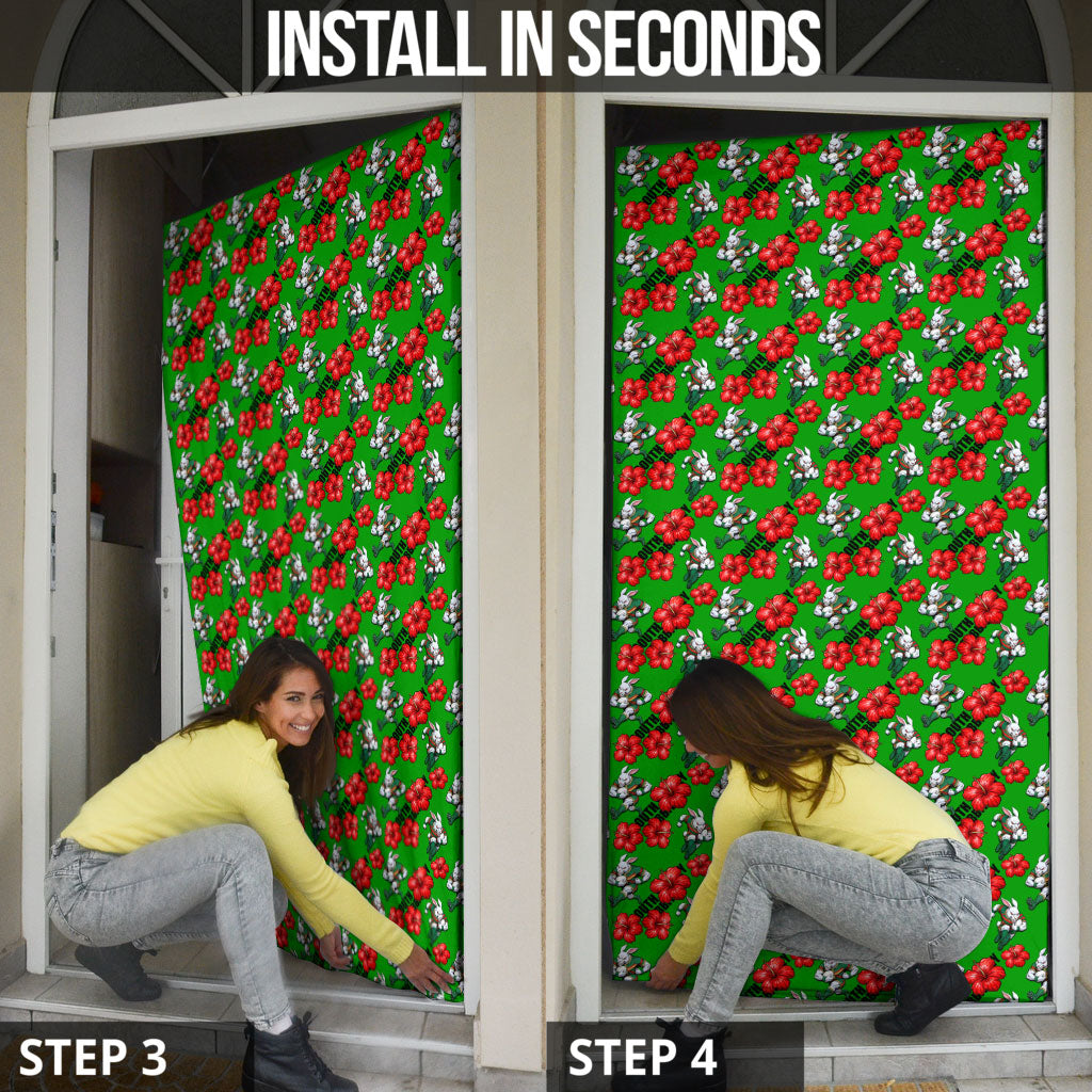 South Sydney Rabbitohs Door Cover Tropical Hibiscus Floral Seamless Rugby Mascot