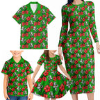 South Sydney Rabbitohs Family Matching Long Sleeve Bodycon Dress and Hawaiian Shirt Tropical Hibiscus Floral Seamless Rugby Mascot