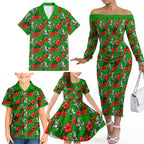 South Sydney Rabbitohs Family Matching Off The Shoulder Long Sleeve Dress and Hawaiian Shirt Tropical Hibiscus Floral Seamless Rugby Mascot