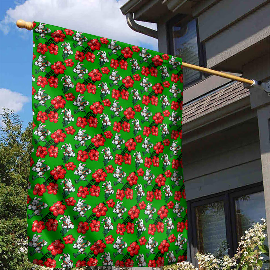 South Sydney Rabbitohs Garden Flag Tropical Hibiscus Floral Seamless Rugby Mascot