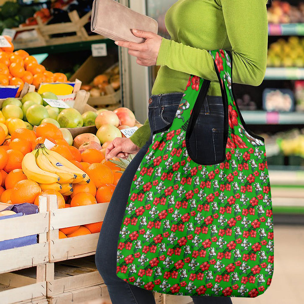 South Sydney Rabbitohs Grocery Bag Tropical Hibiscus Floral Seamless Rugby Mascot
