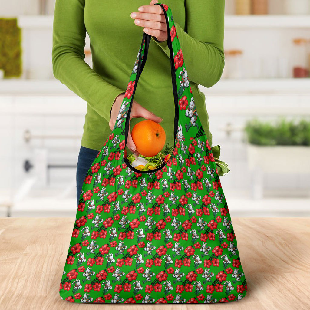 South Sydney Rabbitohs Grocery Bag Tropical Hibiscus Floral Seamless Rugby Mascot