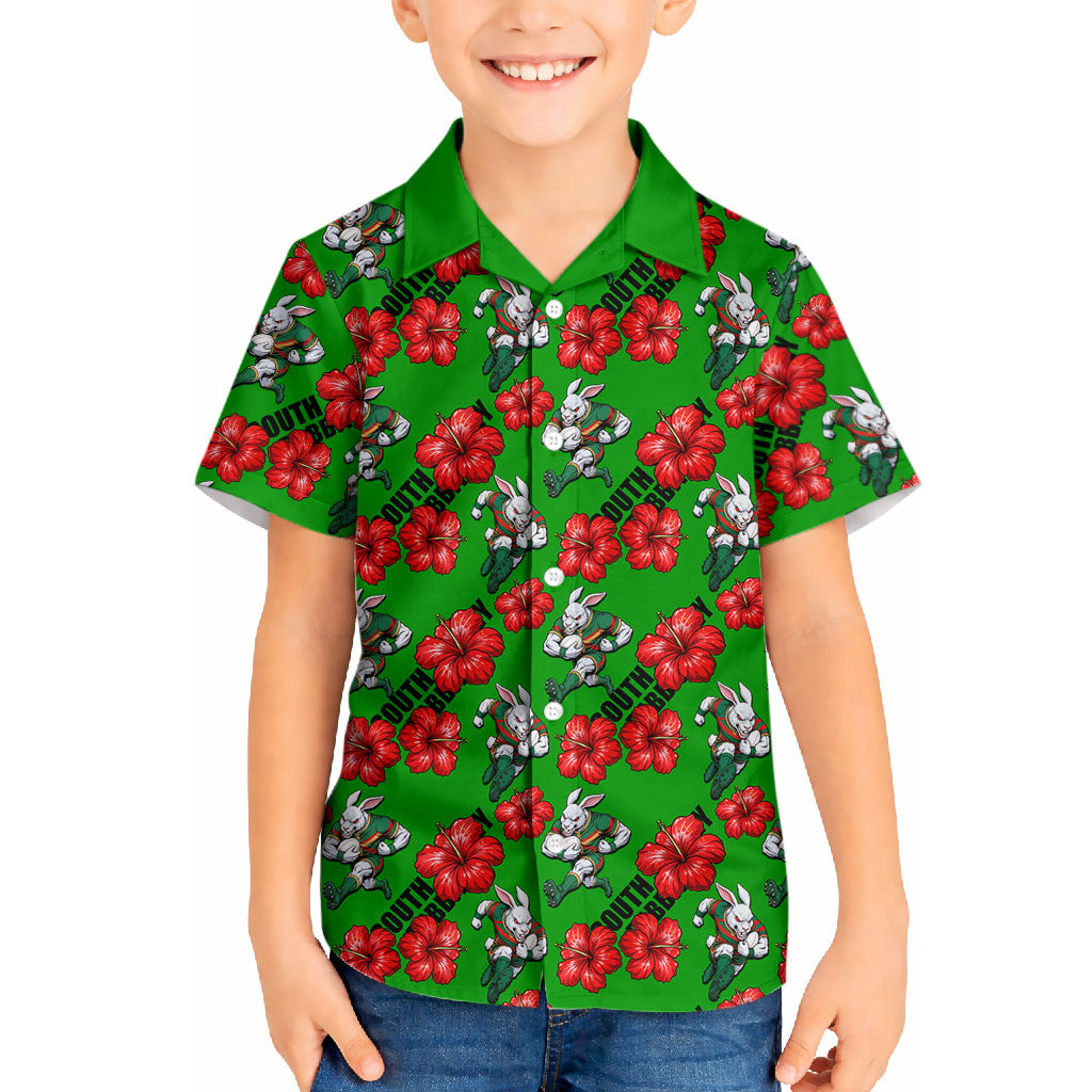 South Sydney Rabbitohs Hawaiian Shirt Tropical Hibiscus Floral Seamless Rugby Mascot