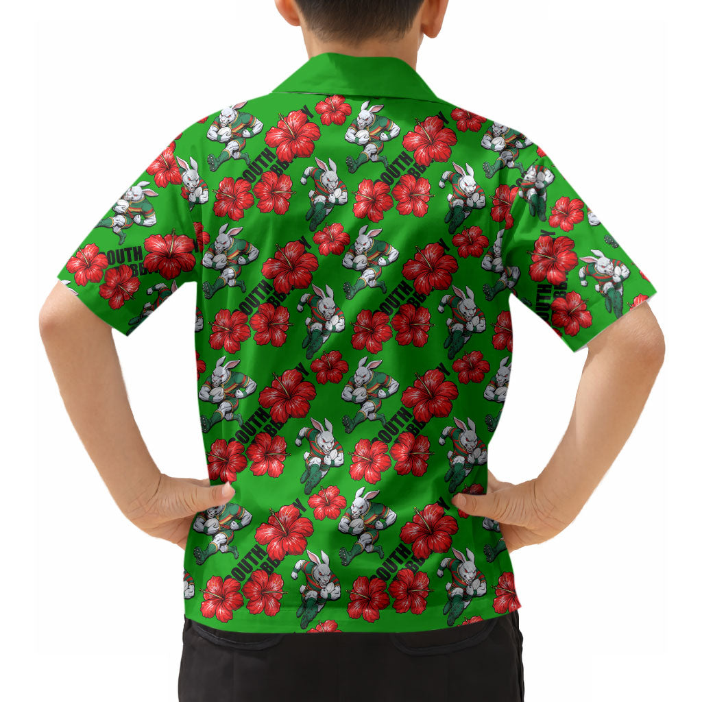 South Sydney Rabbitohs Hawaiian Shirt Tropical Hibiscus Floral Seamless Rugby Mascot