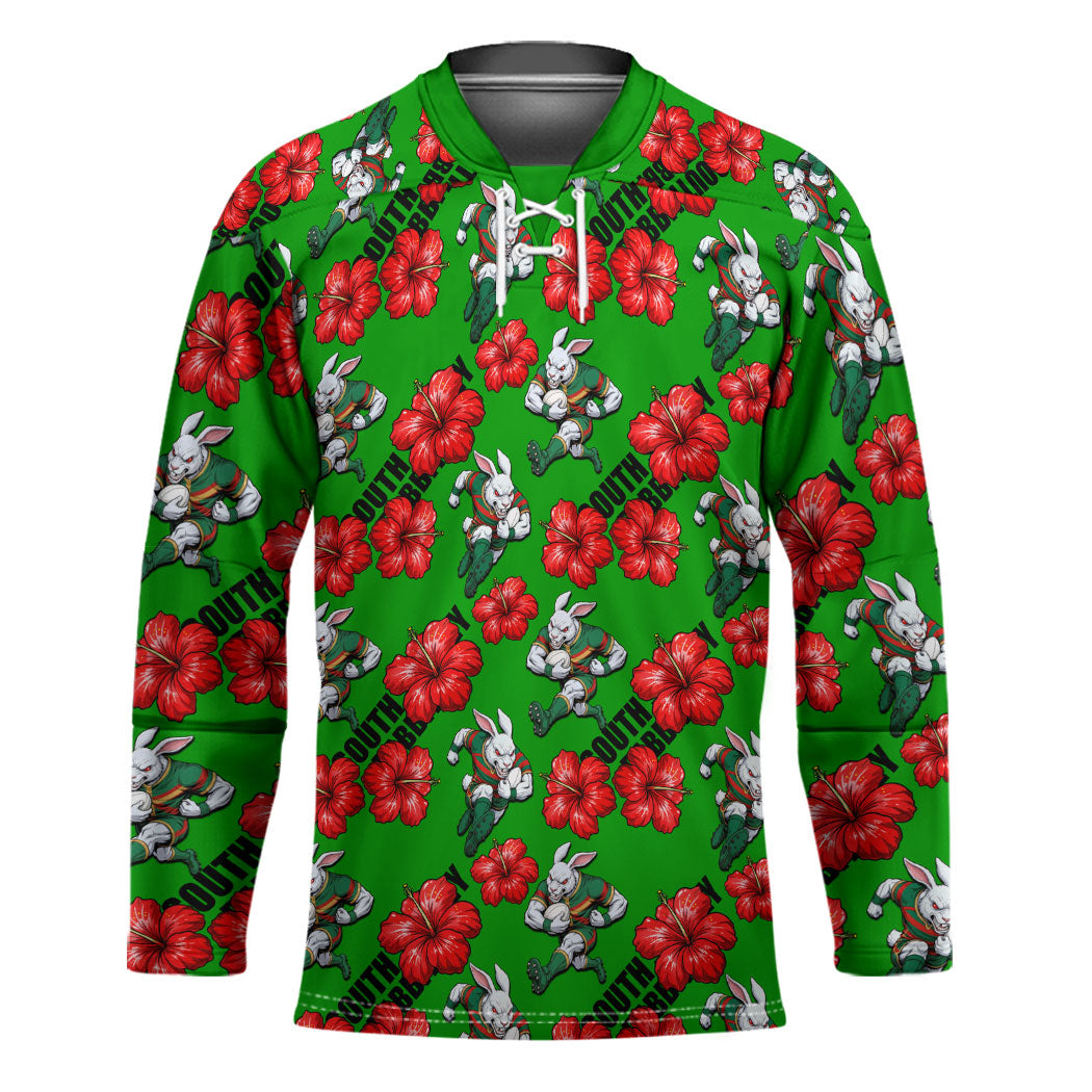South Sydney Rabbitohs Hockey Jersey Tropical Hibiscus Floral Seamless Rugby Mascot