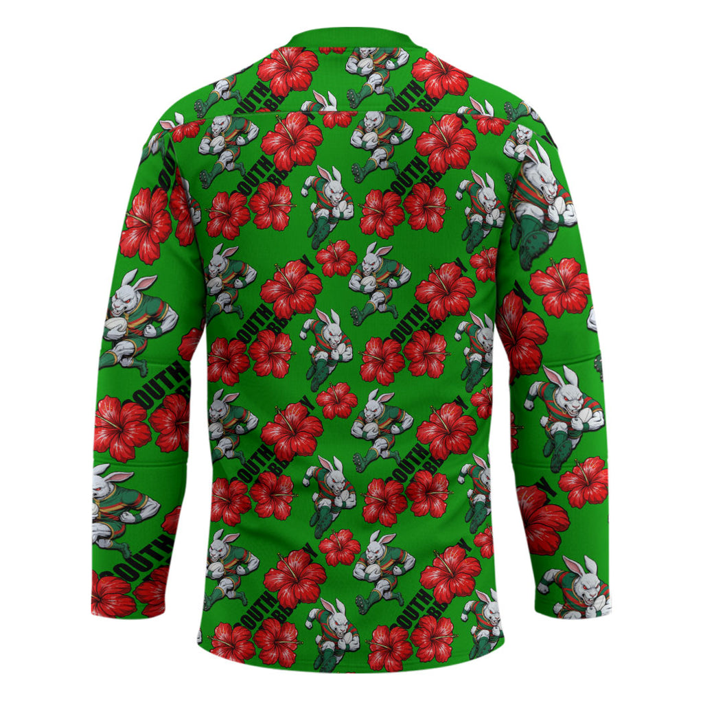 South Sydney Rabbitohs Hockey Jersey Tropical Hibiscus Floral Seamless Rugby Mascot