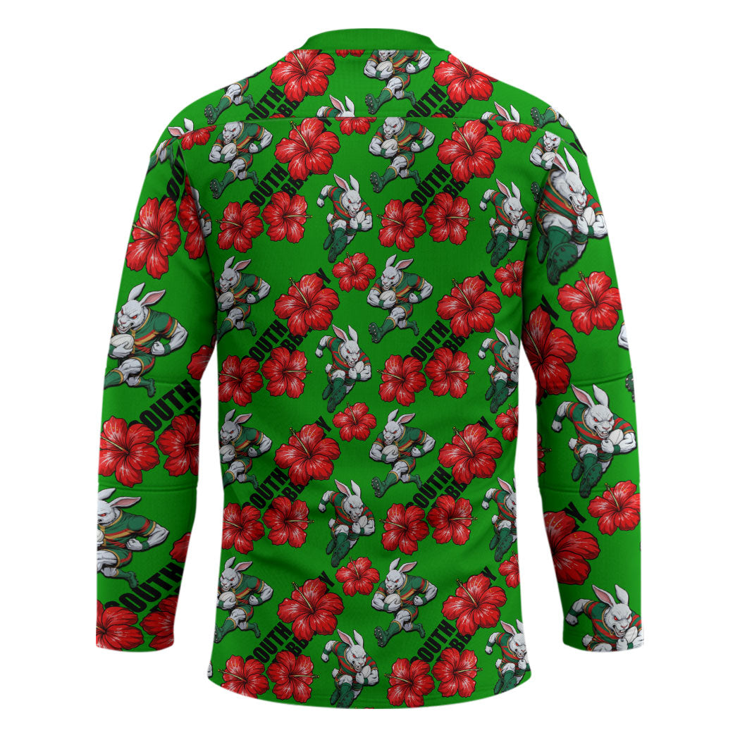 South Sydney Rabbitohs Hockey Jersey Tropical Hibiscus Floral Seamless Rugby Mascot