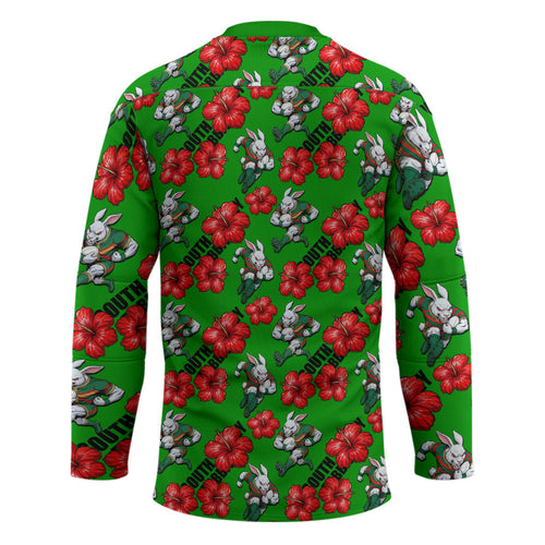 South Sydney Rabbitohs Hockey Jersey Tropical Hibiscus Floral Seamless Rugby Mascot