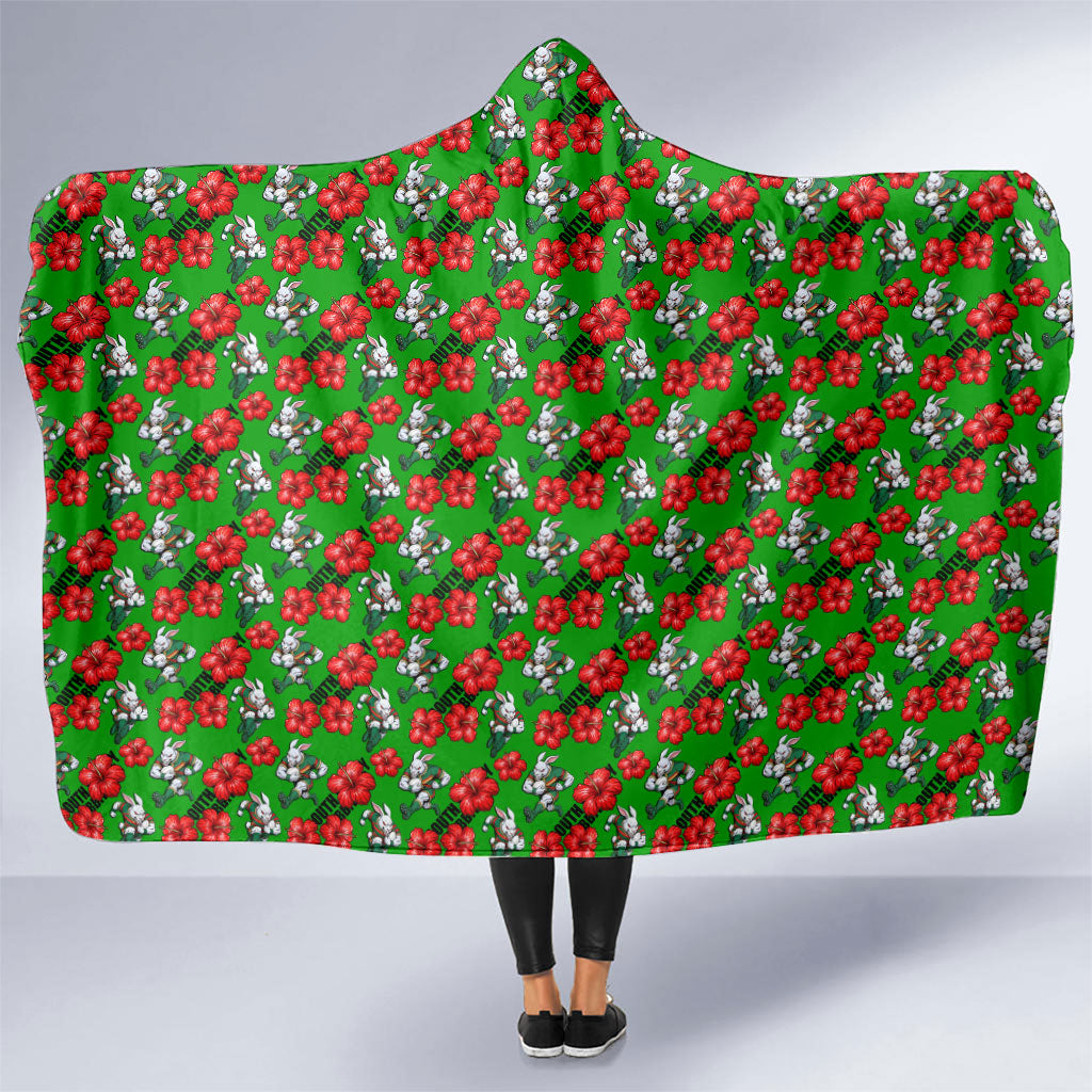 South Sydney Rabbitohs Hooded Blanket Tropical Hibiscus Floral Seamless Rugby Mascot