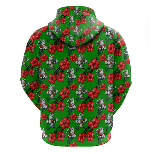 South Sydney Rabbitohs Hoodie Tropical Hibiscus Floral Seamless Rugby Mascot