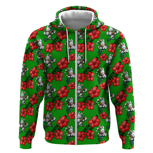 South Sydney Rabbitohs Hoodie Tropical Hibiscus Floral Seamless Rugby Mascot