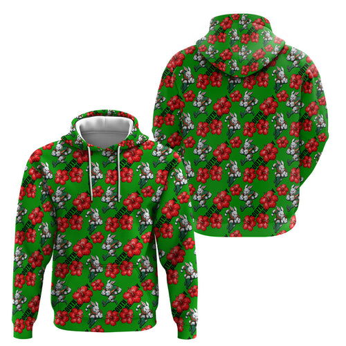 South Sydney Rabbitohs Hoodie Tropical Hibiscus Floral Seamless Rugby Mascot