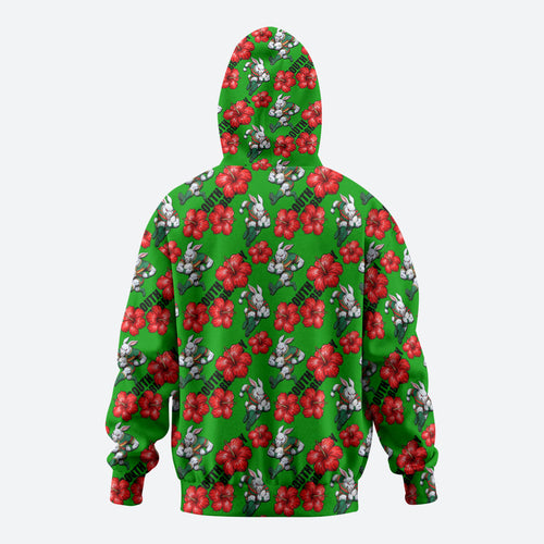 South Sydney Rabbitohs Hoodie Tropical Hibiscus Floral Seamless Rugby Mascot