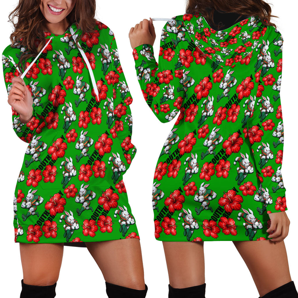 South Sydney Rabbitohs Hoodie Dress Tropical Hibiscus Floral Seamless Rugby Mascot