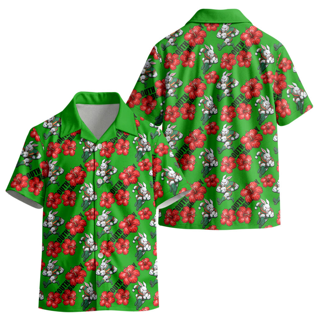 South Sydney Rabbitohs Kid Hawaiian Shirt Tropical Hibiscus Floral Seamless Rugby Mascot