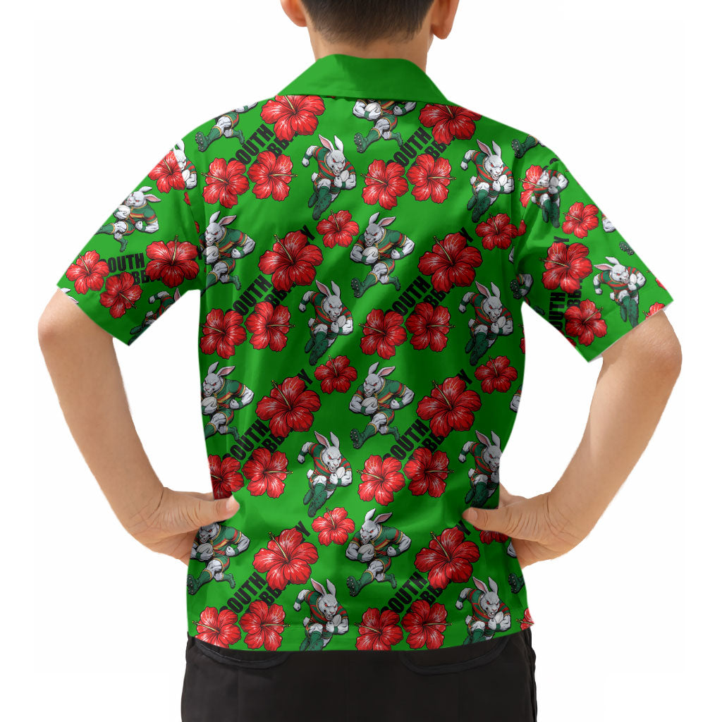 South Sydney Rabbitohs Kid Hawaiian Shirt Tropical Hibiscus Floral Seamless Rugby Mascot