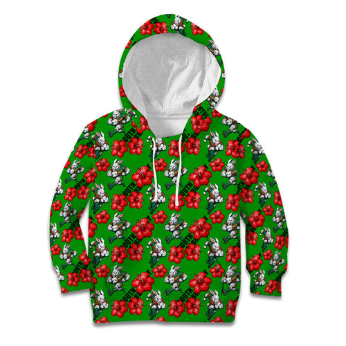 South Sydney Rabbitohs Kid Hoodie Tropical Hibiscus Floral Seamless Rugby Mascot