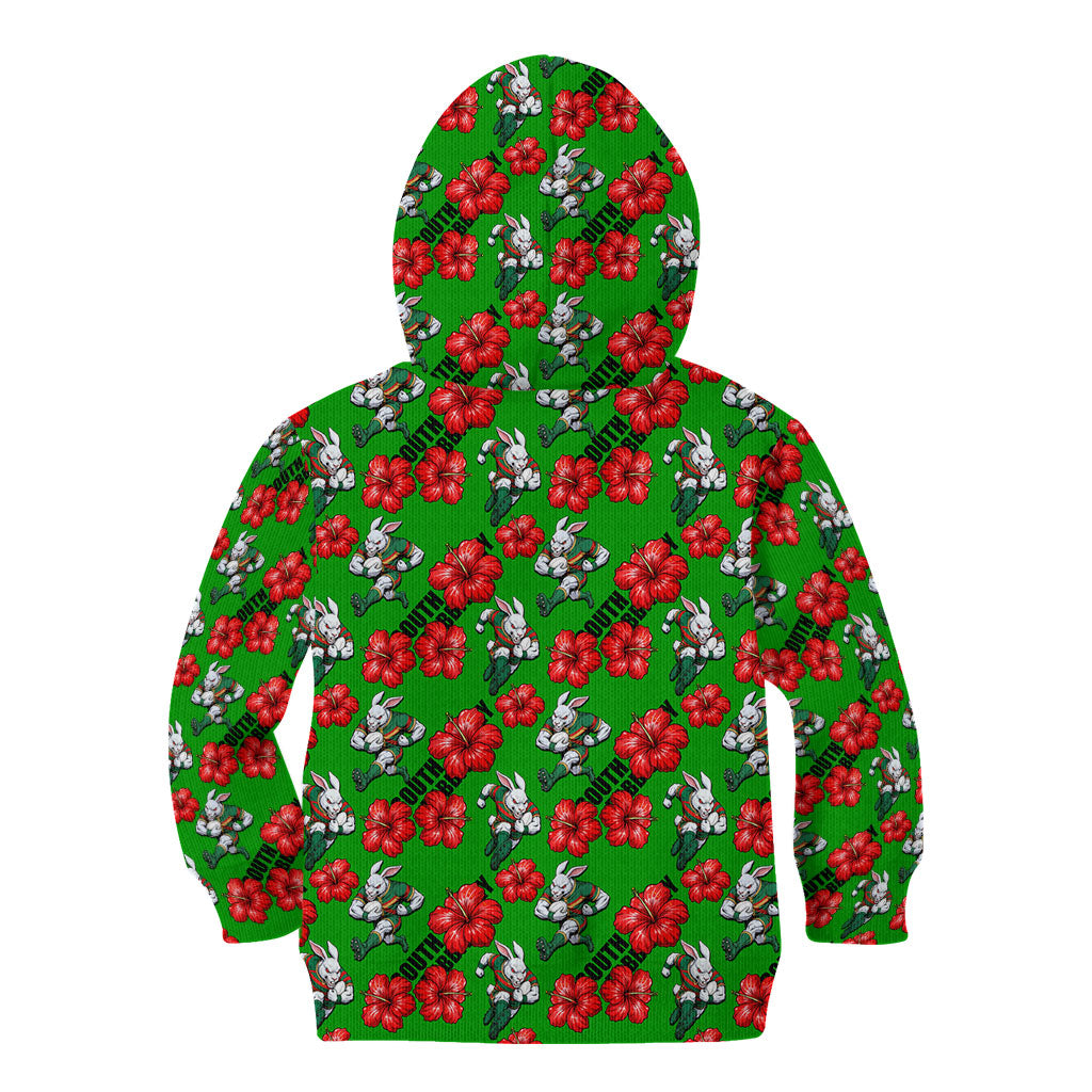 South Sydney Rabbitohs Kid Hoodie Tropical Hibiscus Floral Seamless Rugby Mascot