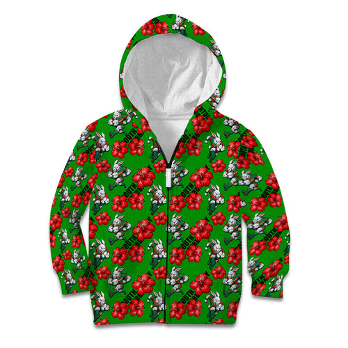 South Sydney Rabbitohs Kid Hoodie Tropical Hibiscus Floral Seamless Rugby Mascot