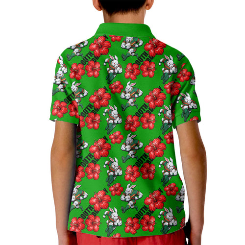 South Sydney Rabbitohs Kid Polo Shirt Tropical Hibiscus Floral Seamless Rugby Mascot