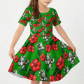 South Sydney Rabbitohs Kid Short Sleeve Dress Tropical Hibiscus Floral Seamless Rugby Mascot
