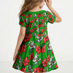 South Sydney Rabbitohs Kid Short Sleeve Dress Tropical Hibiscus Floral Seamless Rugby Mascot