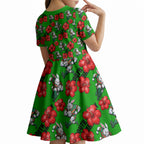 South Sydney Rabbitohs Kid Short Sleeve Dress Tropical Hibiscus Floral Seamless Rugby Mascot