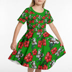 South Sydney Rabbitohs Kid Short Sleeve Dress Tropical Hibiscus Floral Seamless Rugby Mascot