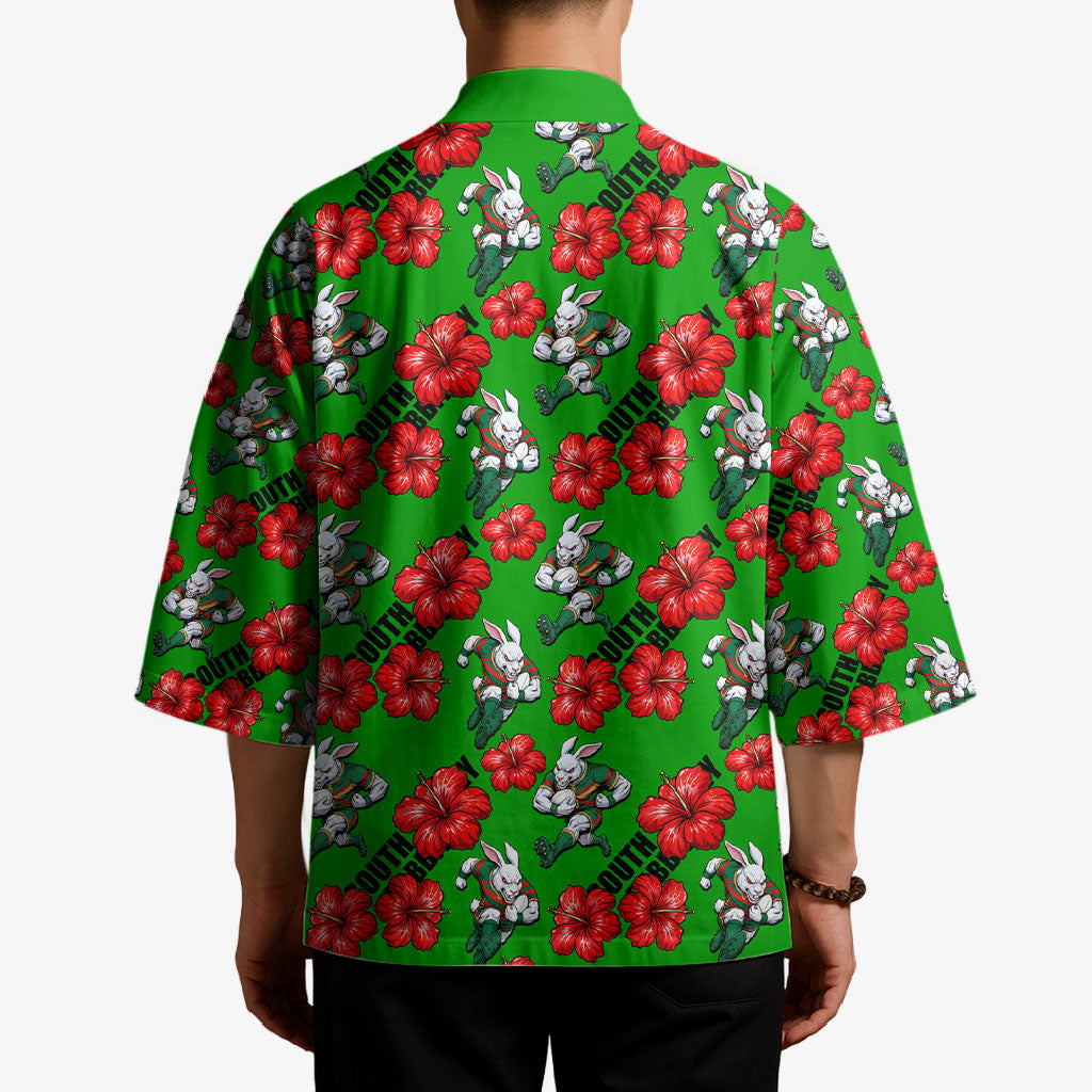 South Sydney Rabbitohs Kimono Tropical Hibiscus Floral Seamless Rugby Mascot
