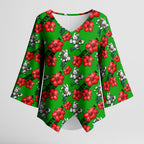 South Sydney Rabbitohs Kimono Sleeve Blouse Tropical Hibiscus Floral Seamless Rugby Mascot
