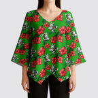 South Sydney Rabbitohs Kimono Sleeve Blouse Tropical Hibiscus Floral Seamless Rugby Mascot