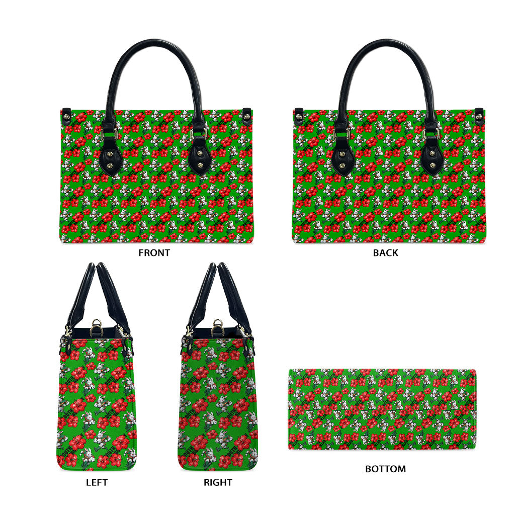 South Sydney Rabbitohs Leather Bag Tropical Hibiscus Floral Seamless Rugby Mascot