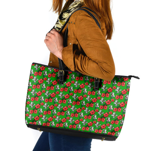 South Sydney Rabbitohs Leather Tote Bag Tropical Hibiscus Floral Seamless Rugby Mascot