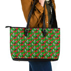 South Sydney Rabbitohs Leather Tote Bag Tropical Hibiscus Floral Seamless Rugby Mascot
