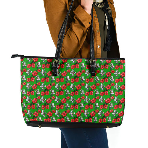 South Sydney Rabbitohs Leather Tote Bag Tropical Hibiscus Floral Seamless Rugby Mascot