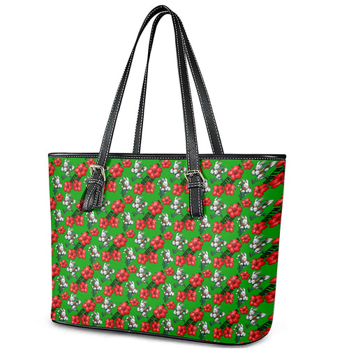 South Sydney Rabbitohs Leather Tote Bag Tropical Hibiscus Floral Seamless Rugby Mascot