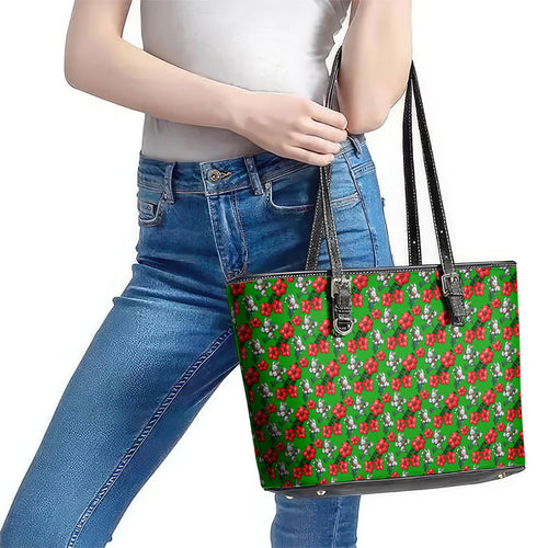 South Sydney Rabbitohs Leather Tote Bag Tropical Hibiscus Floral Seamless Rugby Mascot